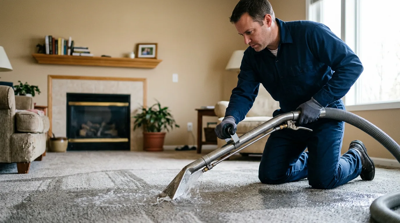 Water damage restoration technician working near Doss, TX